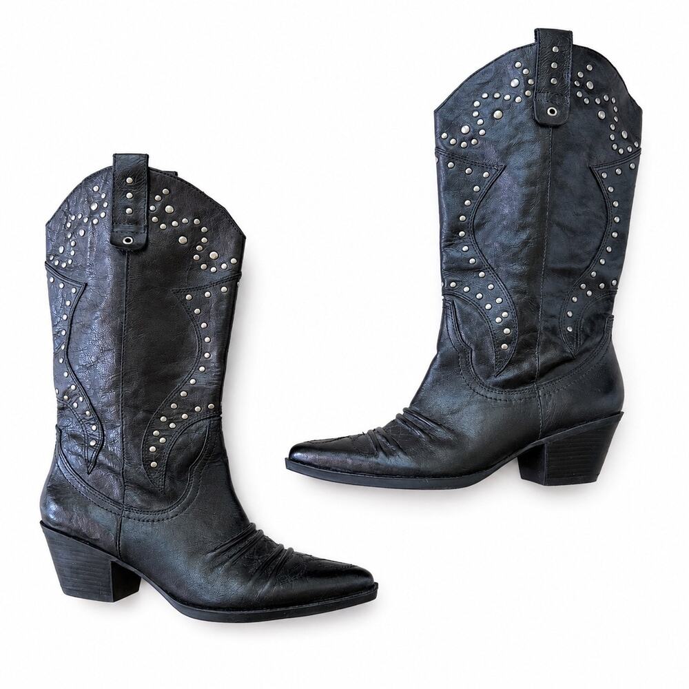 Reba by Justin Black Studded Cowboy Boots – Women’s Size 9